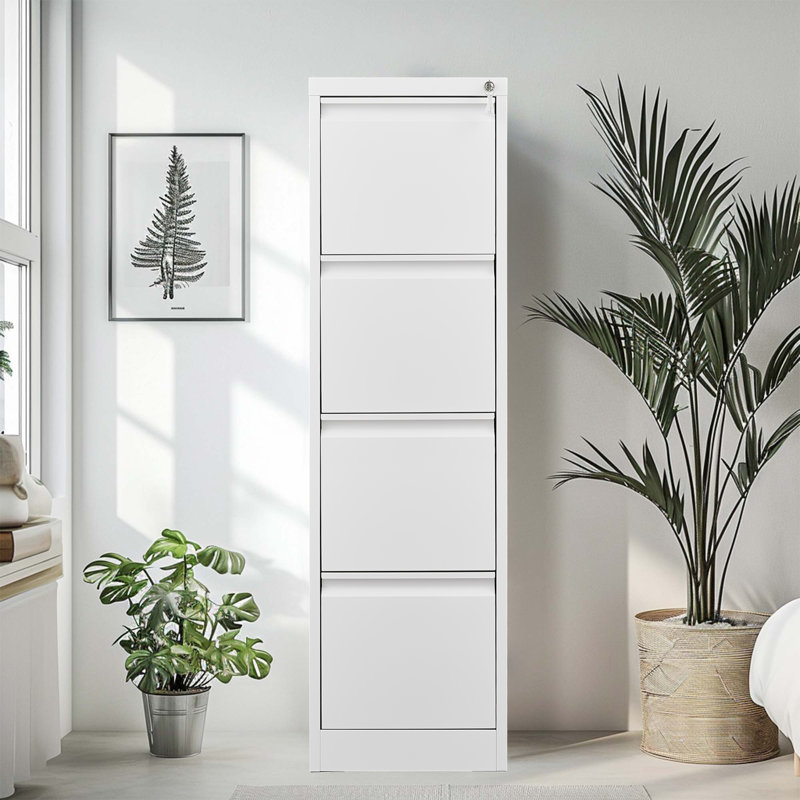 52"H Metal Vertical File Storage Cabinet For Office And Home With Lock And 4 Drawers, White