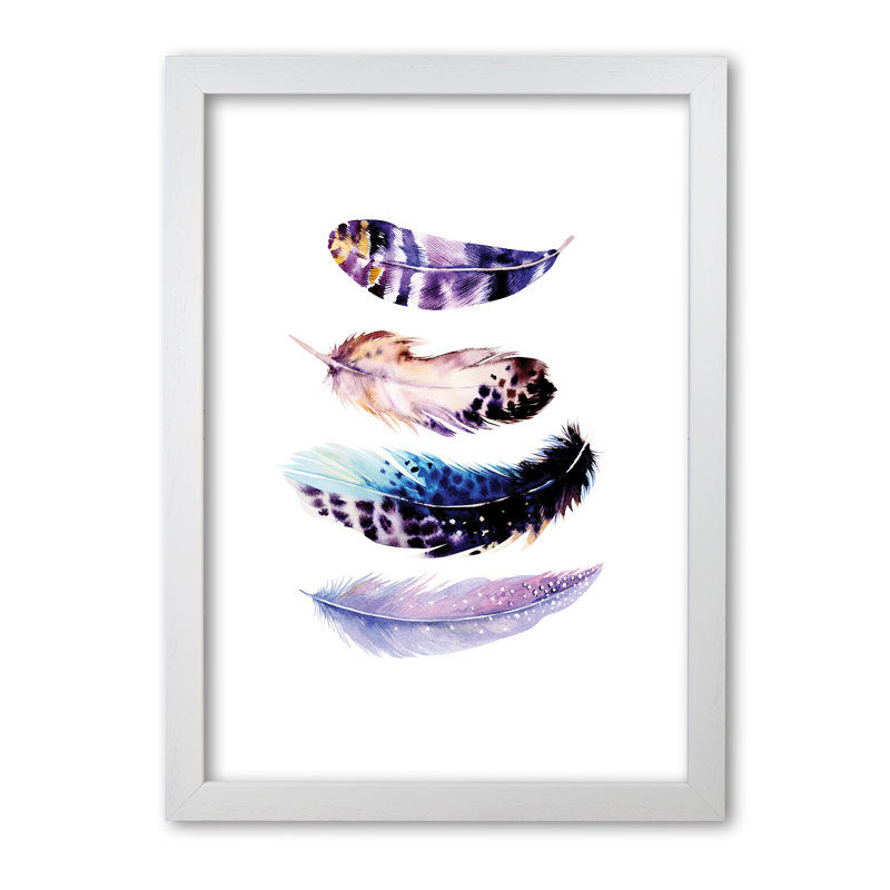 Purple Bird Feathers Abstract - Print, White Grain Frame, 30 cm H x 21 cm W x 5 cm D