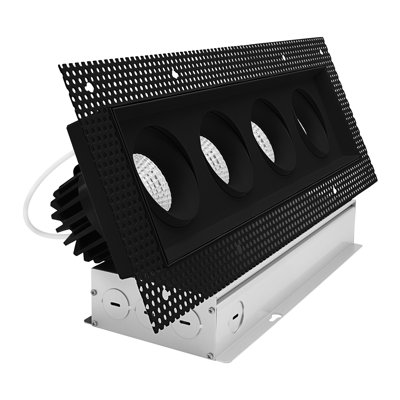 LUXRITE 4-Head Rectangle Black Regressed Trimless Gimbal LED Recessed Light, 360° + 15° Swivel, 5CCT, CRI90, 60W, 4000LM, 60°, Dual Dimmable, IC & Wet