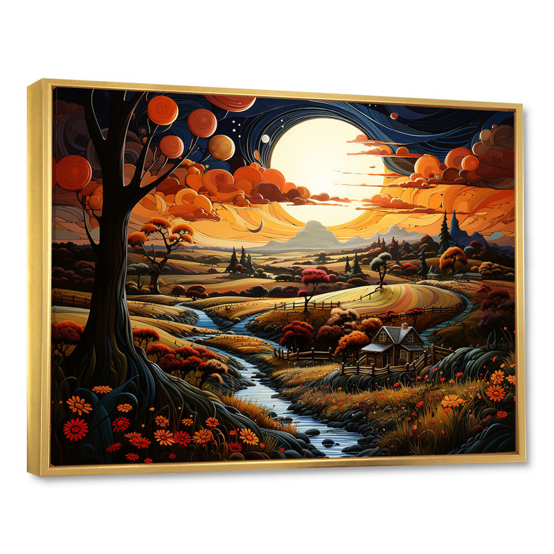 «Whimsical Magical Fields I», reproduction sur toile, H 24 po x l 32 po x P 1 po, Cadre flottant doré