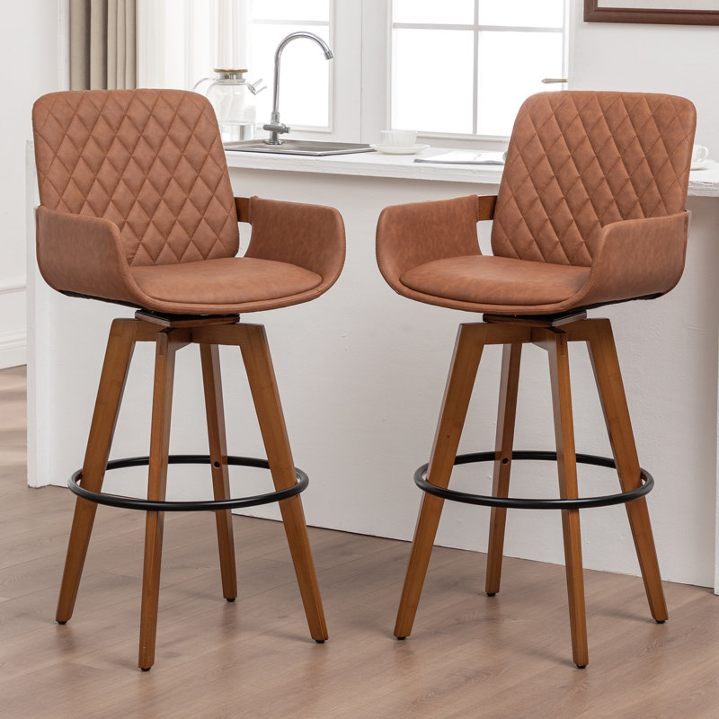 Tabourets de comptoir pivotants modernes rembourrés, Brun, Tabouret de comptoir (siège d'une hauteur de 26,5