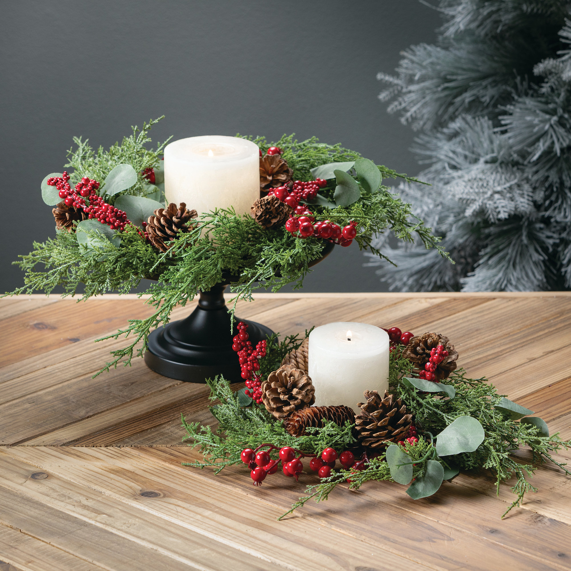 Faux Cedar Polyethylene Plastic Wreath, 20" H x 20" W x 3" D
