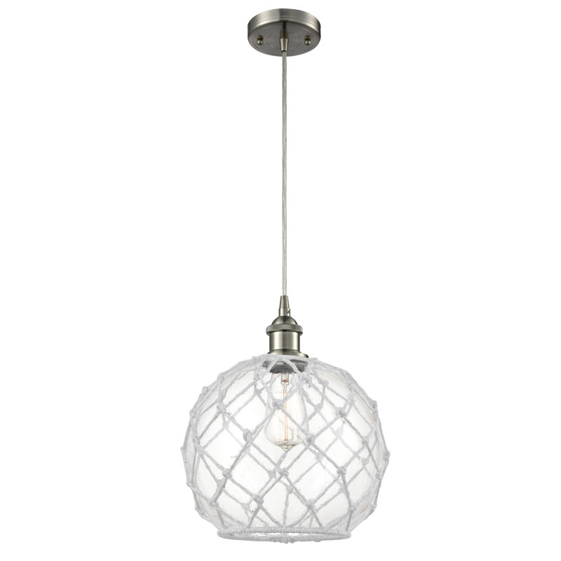 Luminaire suspendu sphère 1 lumière Tobey, Transparent/blanc, Nickel satiné brossé, H 120 po x l 8 po x P 8 po