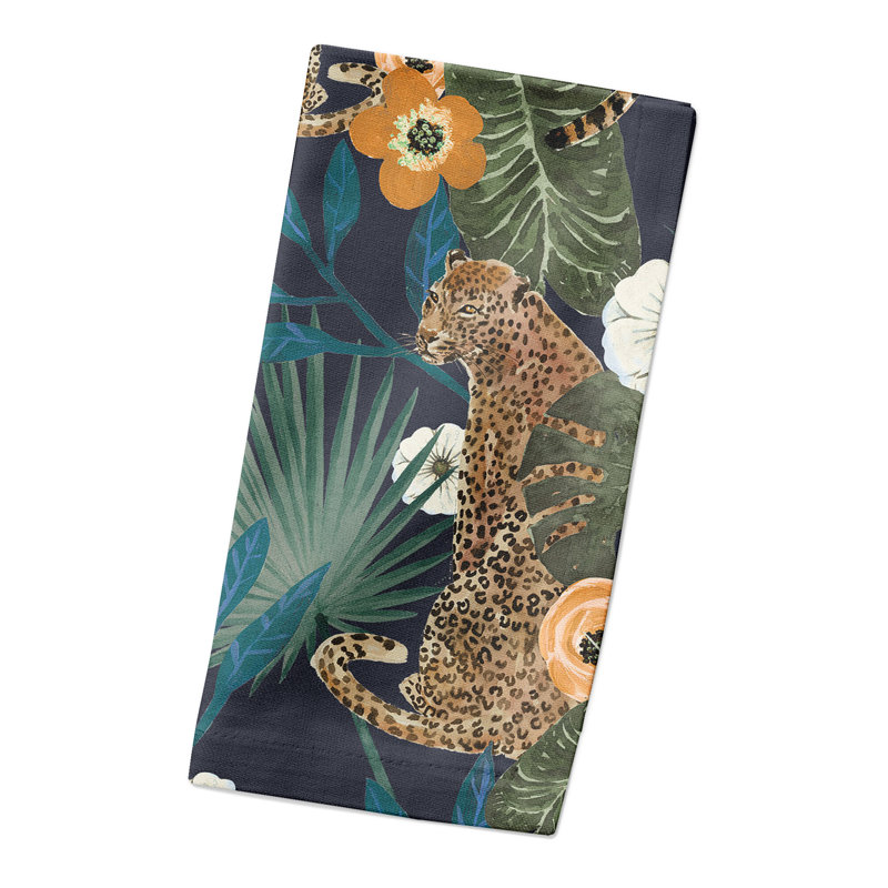 Serviette en coton 10 po Tropical Cheetah, Bleu
