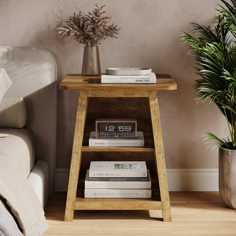 Rustic 3-Tier End Table With Storage – Vintage Wood Finish