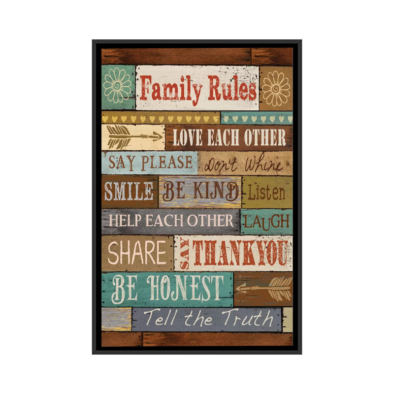 " Family Rules " by Conrad Knutsen, 26" H x 18" W x 1.5" D, Black Framed Canvas, No Mat
