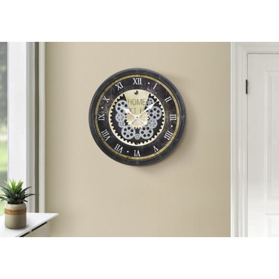 Horloge, 20 po, mécanisme d'engrenage, horloge murale, brun, transitionnel