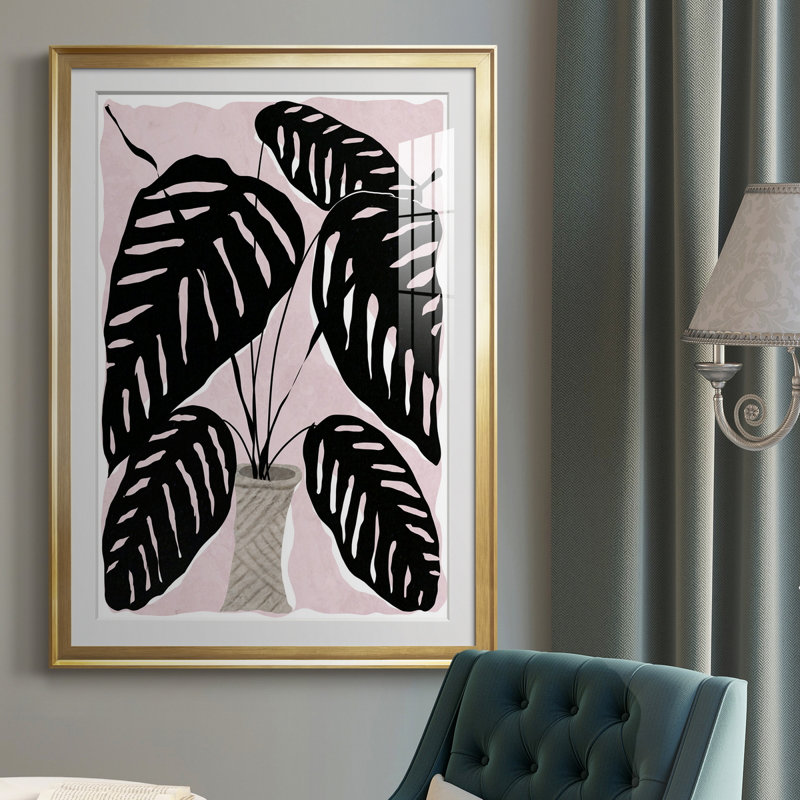 Plante en pot I - peinture encadrée, Or, H 30,5 po x l 42,5 po x P 1,5 po