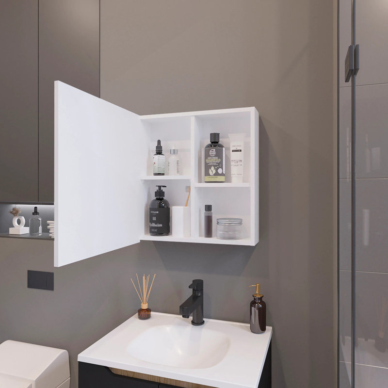 Armoire à pharmacie blanche avec miroir inclus et 1 porte, Blanc