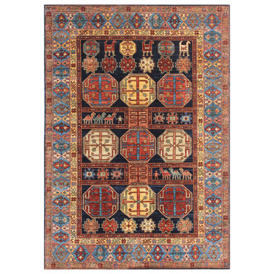 Tapis unique rouille / bleu / beige noué à la main de haute qualité