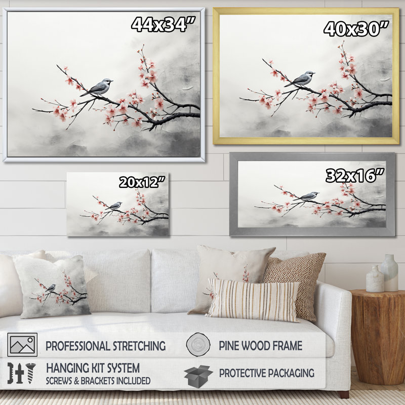 «Asian Art Sumi Bird Serenity X», reproduction d'art sur toile, H 12 po x l 20 po x P 1 po, Toile tendue