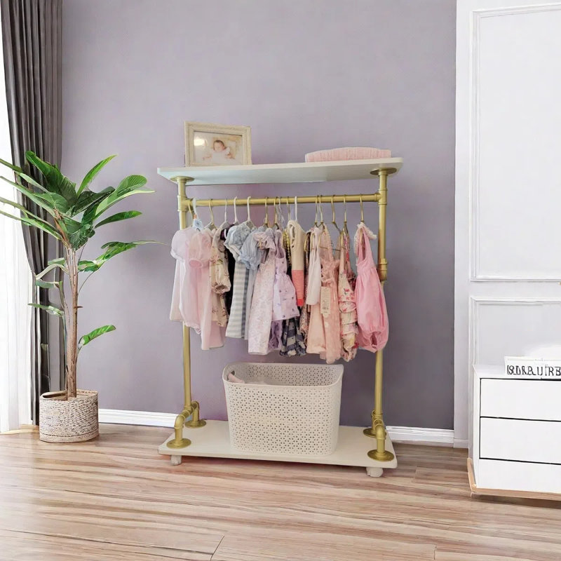 Kids Clothing Rack, Metal Dress Up Storage, Kids Costume Rack With Storage Shelf, Toddler Clothing Rack Organizer, White