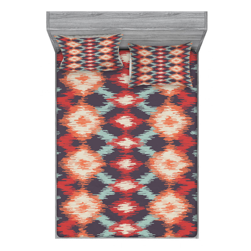 Microfiber Ikat Sheet Set, Queen Sheet Set with Fitted Sheet
