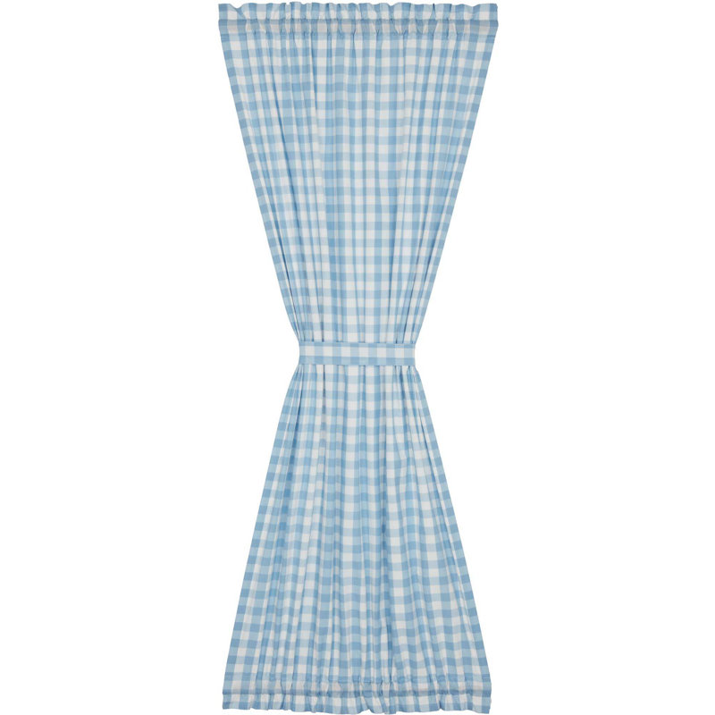 Annie Buffalo Check 100% Cotton Gingham Room Darkening Rod Pocket Single Curtain Panel, Dusk Blue