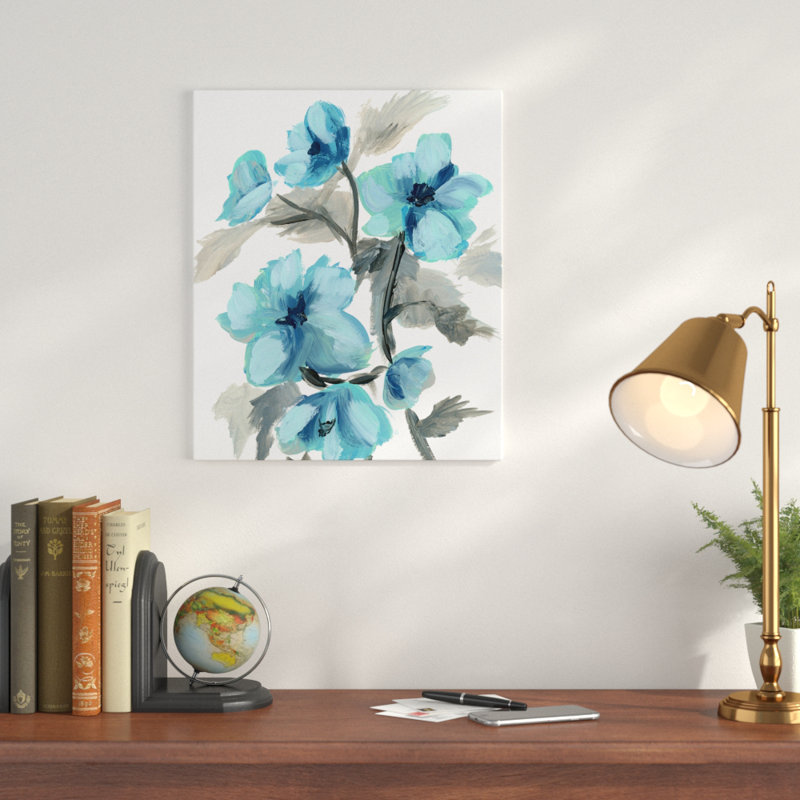 « turquoise florals » par oliver gal print, Toile tendue, H 20 po x l 20 po x P 1,5 po