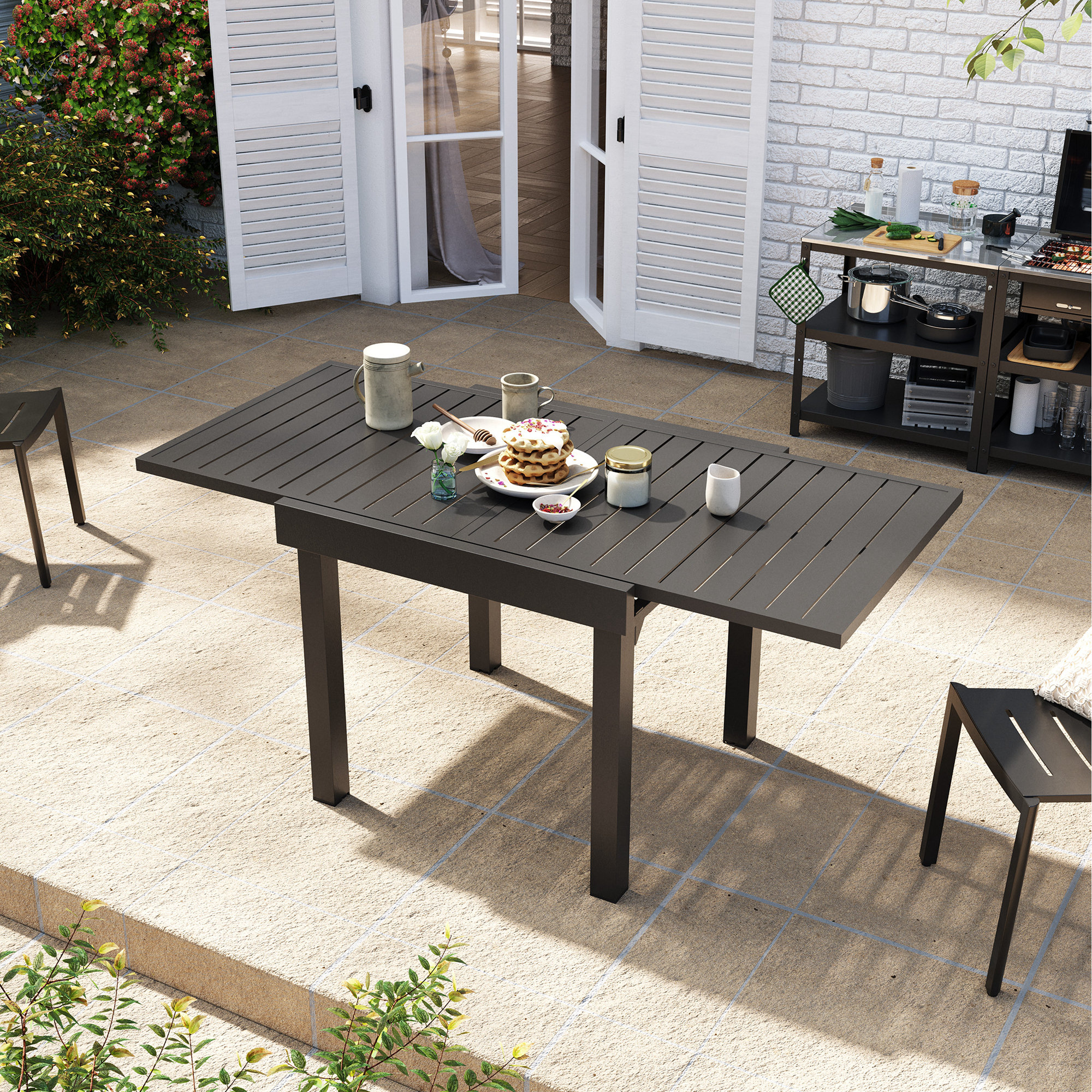 Latitude Run® Lerline Extendable Powder-coated Aluminum Dining