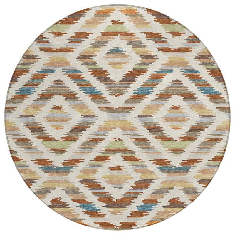 Machine Washable Indoor/Outdoor Chantille Tribal Rug, Paprika, 8' Round