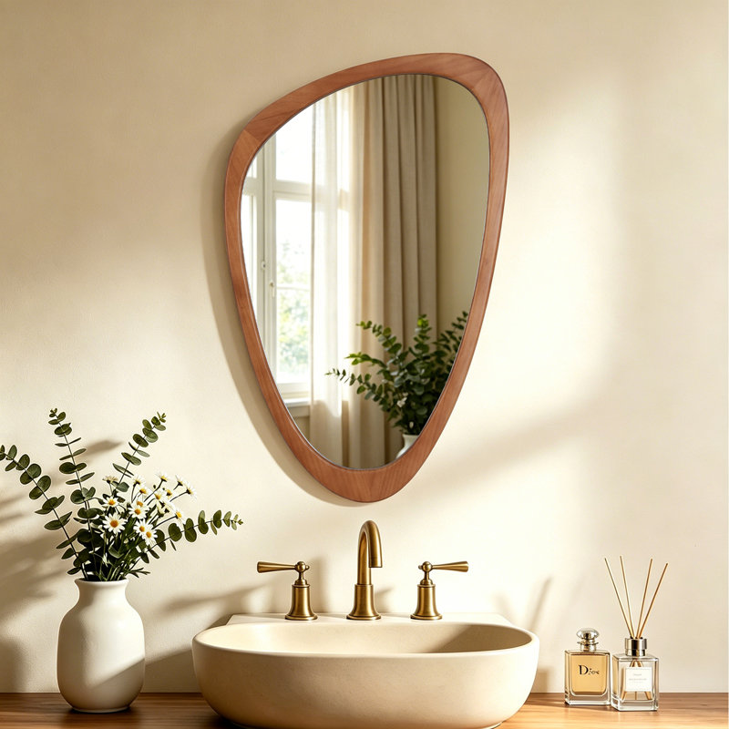 Cotesfield Solid Wood Asymmetrical Accent Mirror, 30.5" x 19", Walnut