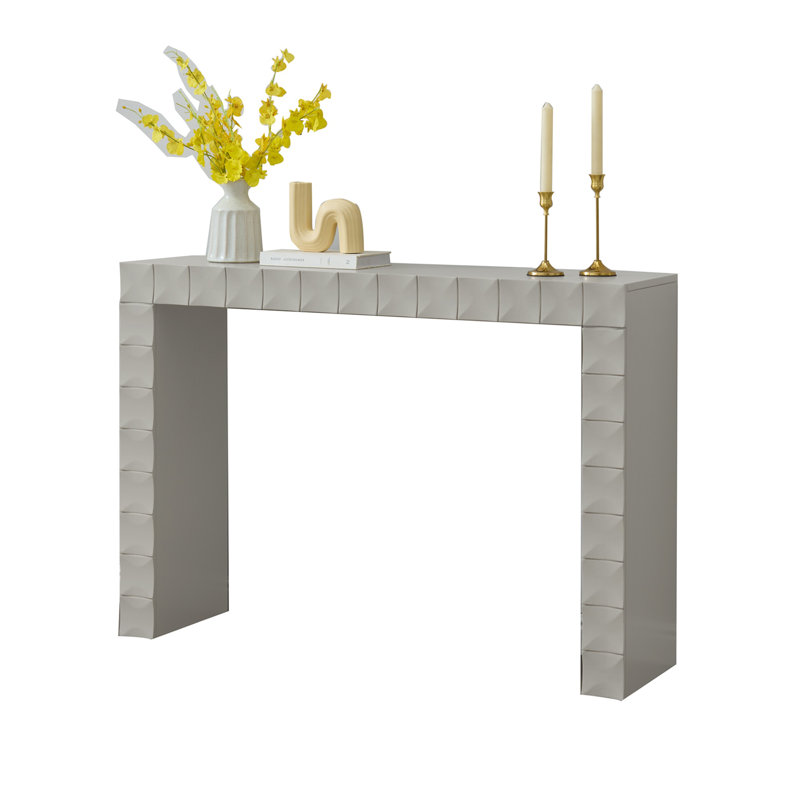 Console moderne en bois à motif géométrique, table d'entrée avec canapé texturé, table d'appoint étroite pour le couloir, le salon ou derrière le canapé