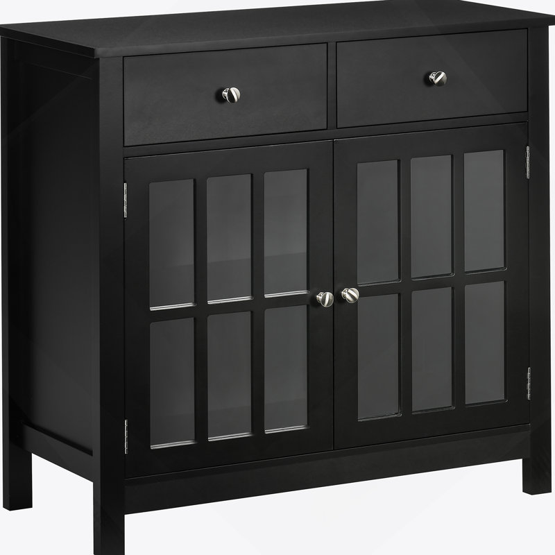 Buffet, armoire de cuisine d'appoint avec portes en verre