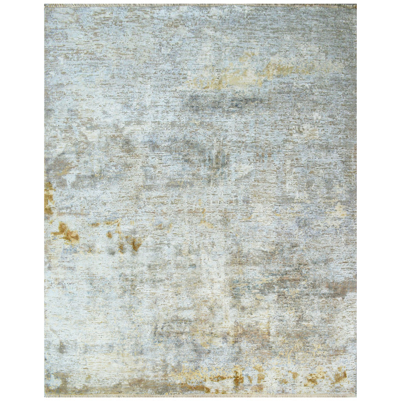 Hand Knotted Area Rug in Gray/Gold, Rectangle 10' x 14'