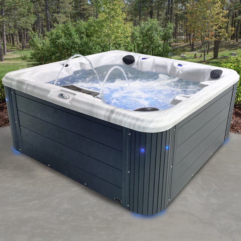 Insight 5-6 Person 34-Jet, 73-Port Acrylic Lounger Hot Tub Spa, Stainless Steel Heater with Ozonator, LED Lighting, LED Ice Bucket and Insulated Cover Included