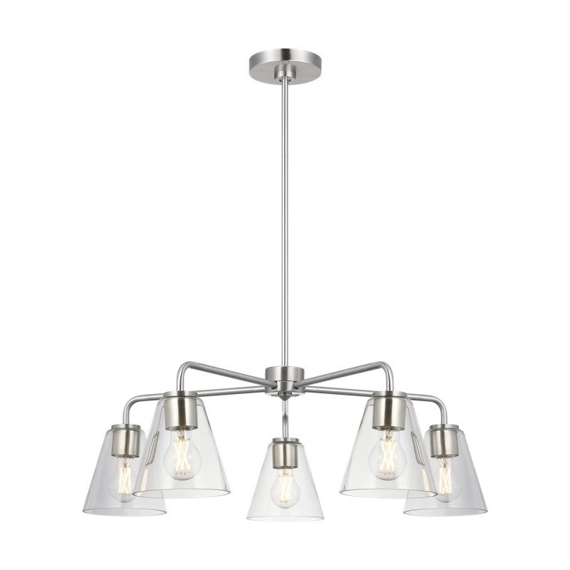 Lustre à cinq lumières Hayden, Transparent, Nickel brossé