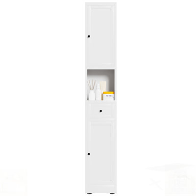 Tall Narrow Metal Bathroom Storage Cabinet With 2 Doors, Adjustable Shelves, And Space-Saving Design For Kitchen, Laundry Room, And Pantry In White