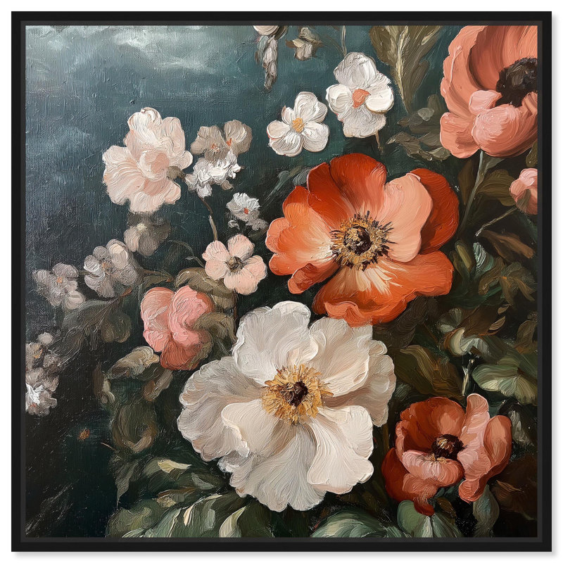«Petals in Abundance», art floral sur toile par , H 13 po x l 13 po, Structure noire