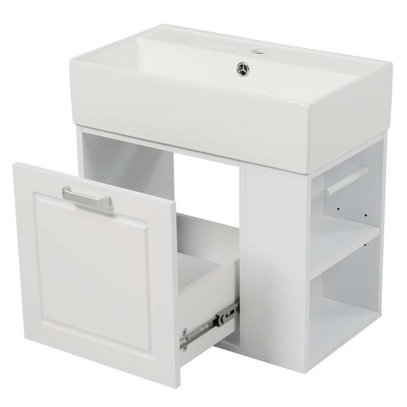 Meuble-lavabo simple mural 21,8 po avec comptoir en céramique, Blanc
