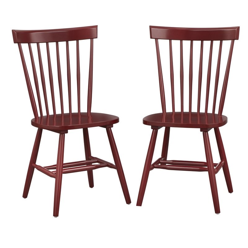 Chaise de salle à manger à dossier en lattes de bois massif Aulii, Rouge