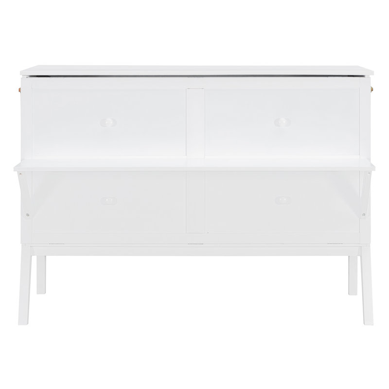 Grand lit escamotable avec ports USB et tablettes latérales amovibles, lit mural peu encombrant, blanc, Blanc