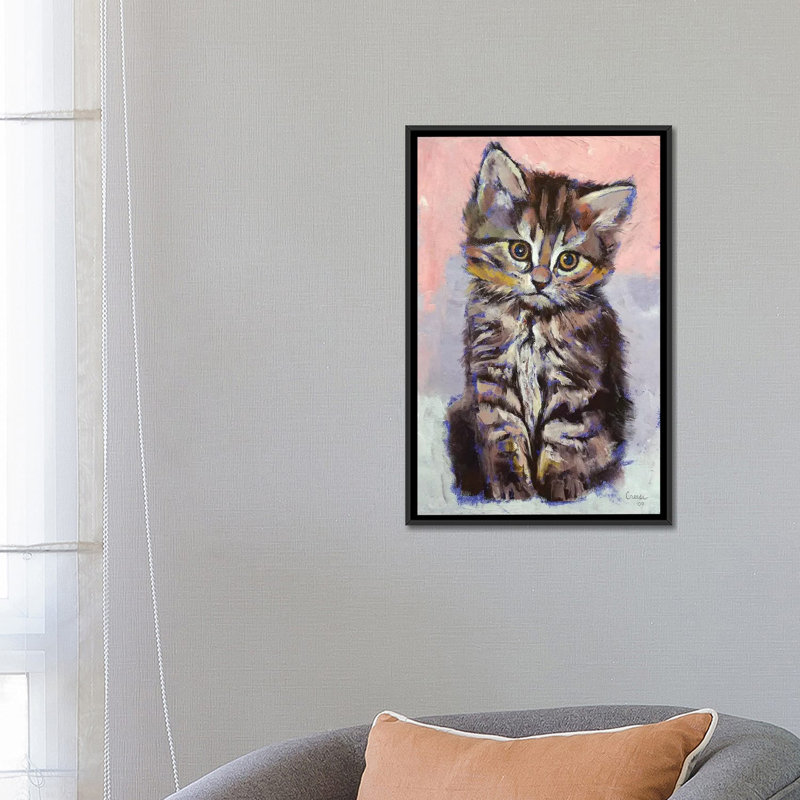 «Kitten», reproduction sur toile, H 26 po x l 18 po x P 1,5 po, Toile avec cadre noir, Pas de tapis