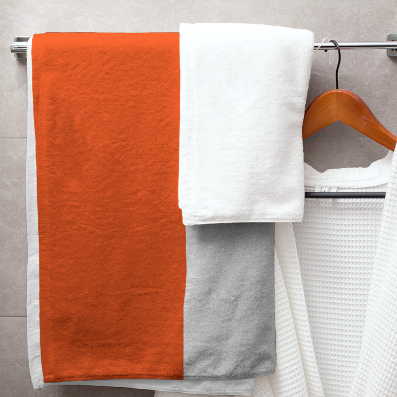 Lightweight Bath Towel, Orange/White/Black, Microfiber
