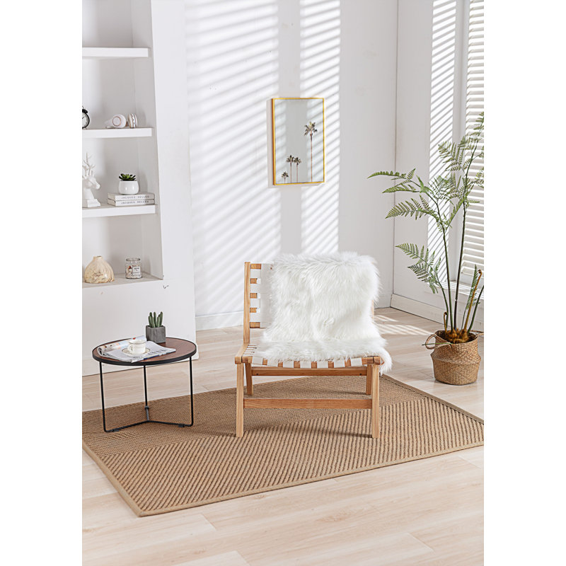 Chaise d'appoint large Drumack 26,18 po, Naturel, Similicuir blanc