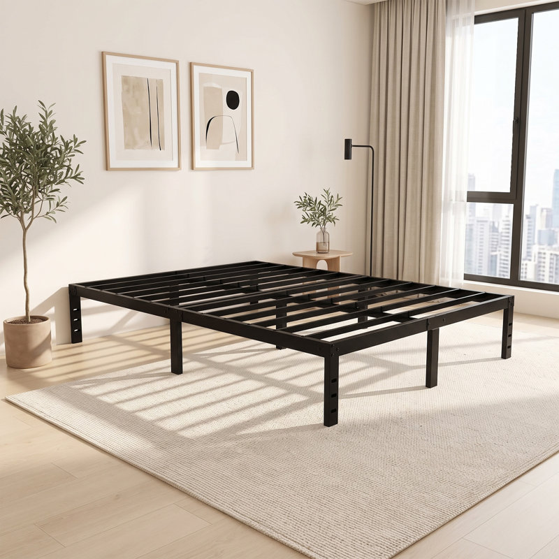 Cadre de lit plateforme robuste en métal noir, format Queen, 80 pouces (203 cm), rangement sous le lit, sans sommier, sans besoin de sommier tapissier.