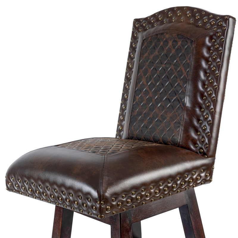 Genuine Brown Leather Tufted Wingback Barstool With Nailhead Trim - Counter & Bar Height