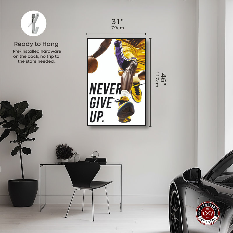 «Never donner à l'athlète» par Notoriart, H 46 po x l 31 po, Cadre noir