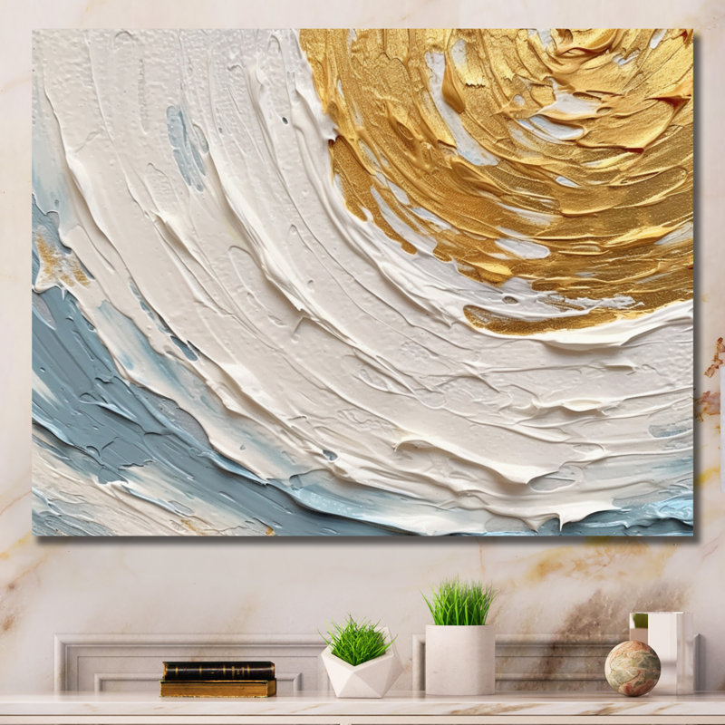 Art sur toile, spirales abstraites dorées et bleues II, Toile tendue, H 34 po x l 44 po x P 1,5 po