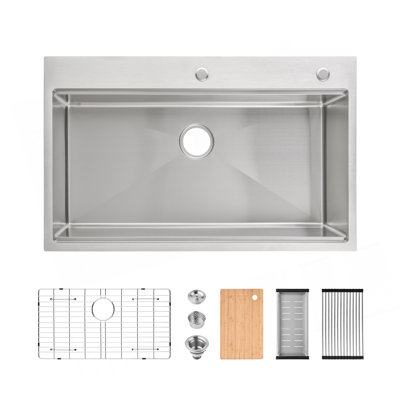 Évier de cuisine en acier inoxydable, bol simple 36 po x 22 po, lavabo sur pied fait à la main brossé, avec planche à découper, passoire, grille, SS-BR01-362208