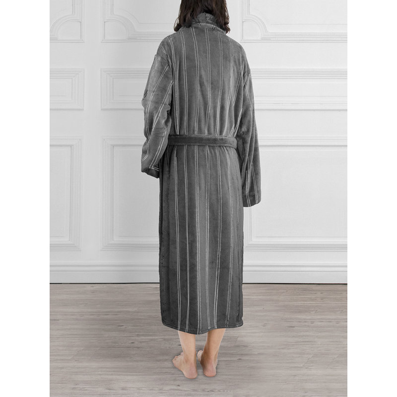 Peignoir mi-mollet en molleton avec poches, G / TG, Gris