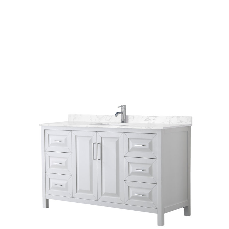 Daria 60'' W Single Vanity, White, White Cultured Marble, Polished Chrome