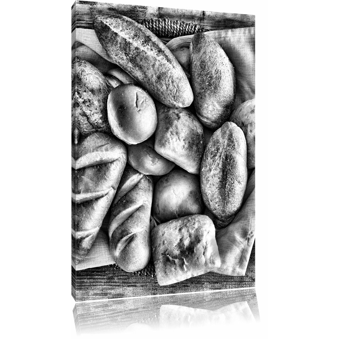 Leinwandbild Brötchen Brot Frühstück Weizen Bäcker in Monochrom