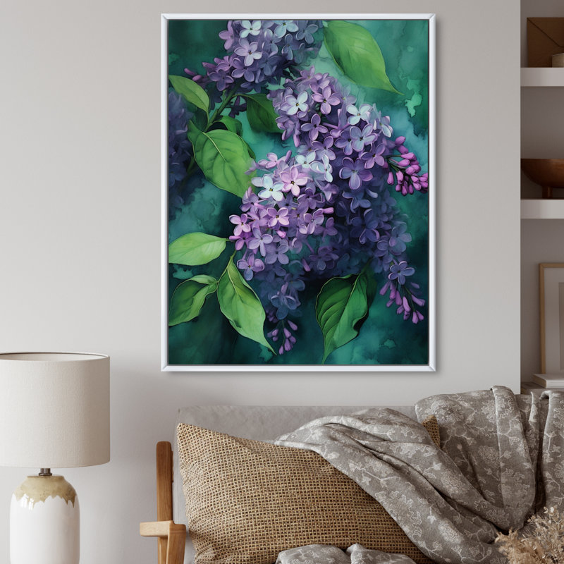 Fleurs de lilas vertes parfumées I, H 40 po x l 30 po x P 1,5 po, Cadre flottant blanc
