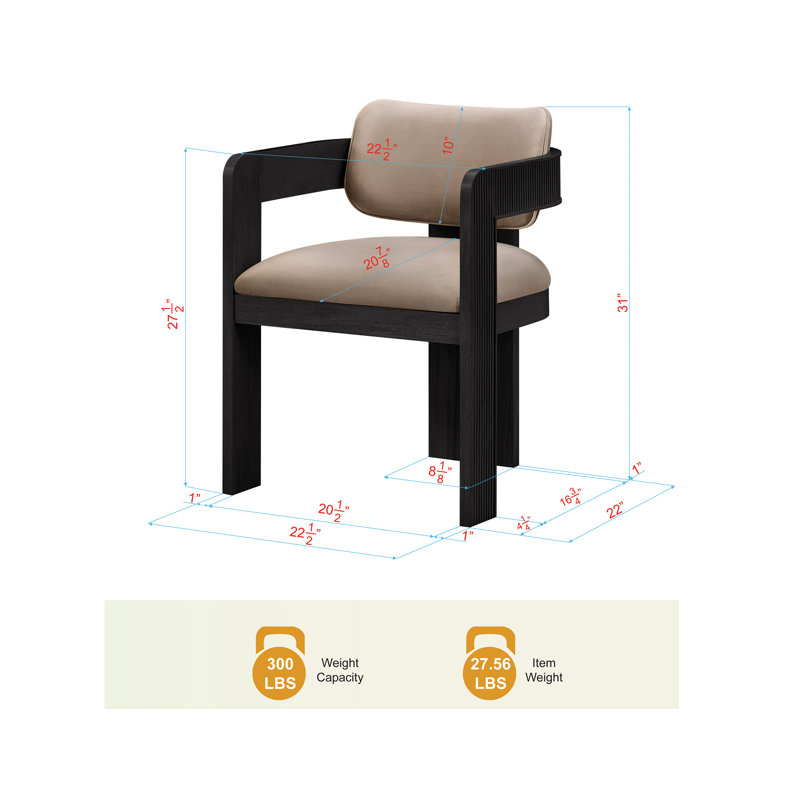 Chaise d'appoint Odette 2 pièces en bois massif avec détails cannelés, Beige grès, Noir
