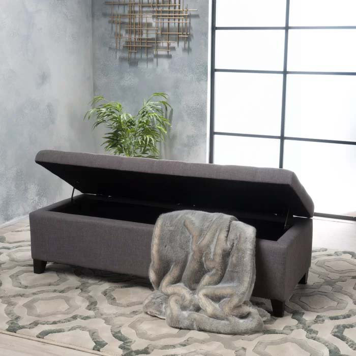 Banc de rangement en tissu Amalfi, Velours orange, 17" H x 51" W x 17.5" D