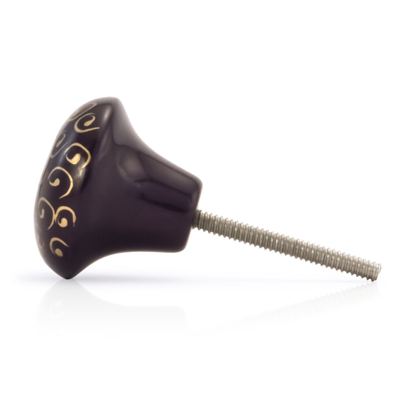 Black and Gold Round Ceramic Cabinet Knob with Hardware
