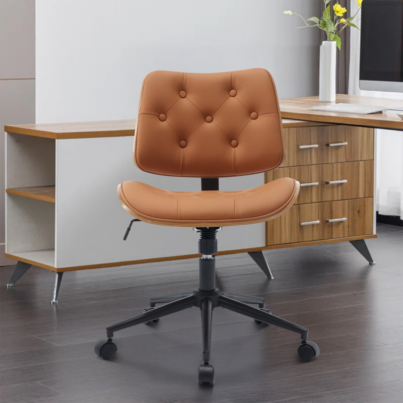 Chaise de travail rotative en similicuir Crosslin, Brun
