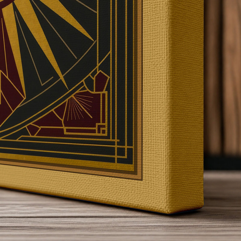 Radiant Sun Art Deco - Wrapped Canvas, 36x24 - 91.4 x 61.0 cm, Ochre Border