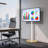 Floor Tv Stand For 75 Inch Tv With Wheels, Metal Rolling Tv Cart With Round Wood Base, White & Wood Mobile Tv Stand, Vesa Up To 600x400mm